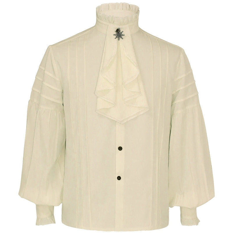 Cream ruffled Victorian shirt with pleated front, worn by mannequin | Chaps London