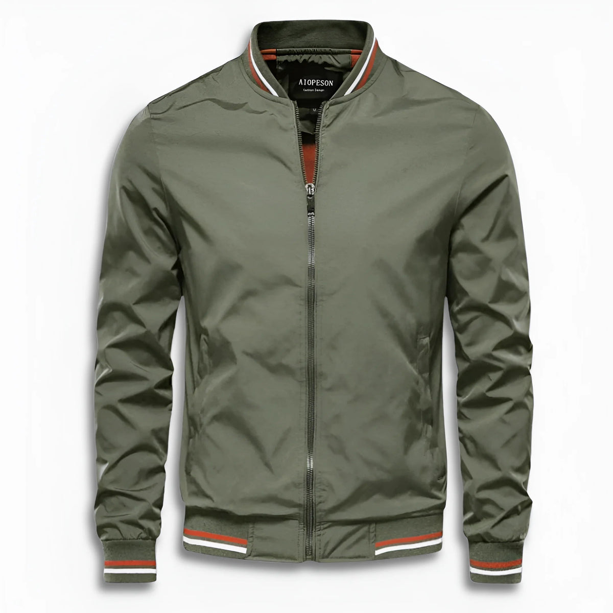 Men's Bomber Jacket | Striped Rib Trim | Stand Collar | Water Repellent