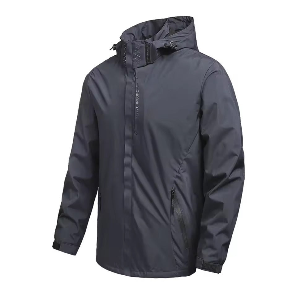 Dark gray hooded zip-up jacket shown on a mannequin torso | Chaps London