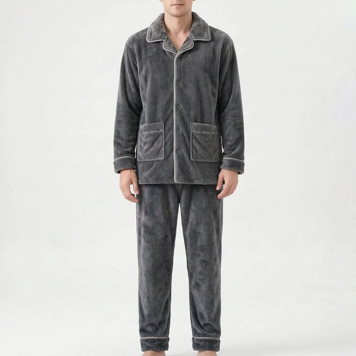 Men's Fleece Pyjamas with Collar | Button Front | 7 Styles