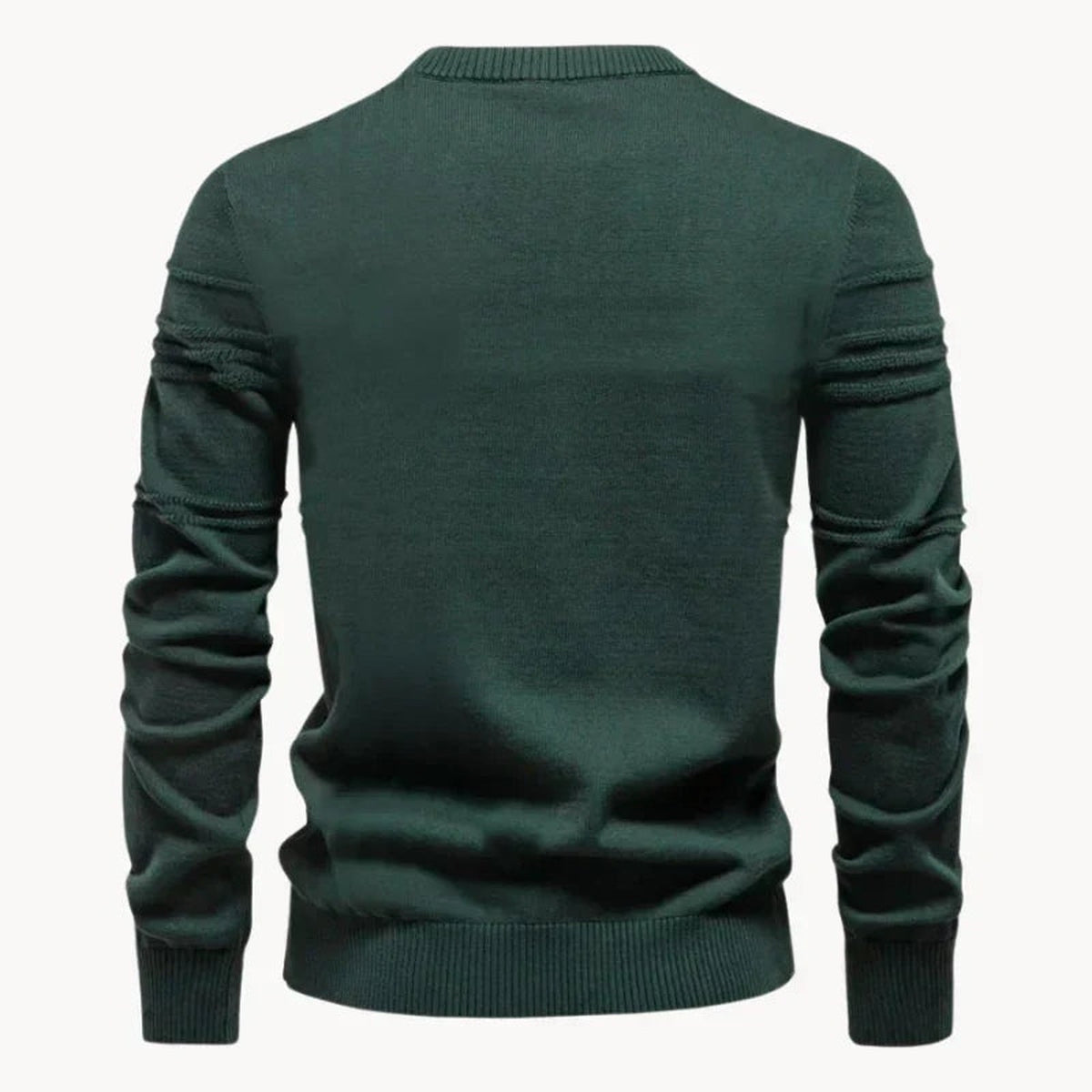 Dark green ribbed knit sweater, back view, worn by person | Chaps London