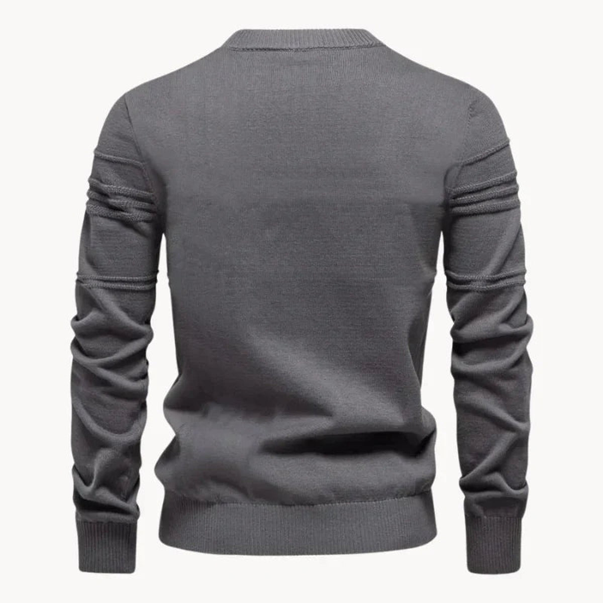 Gray knitted crew neck sweater, back view, shown on mannequin | Chaps London