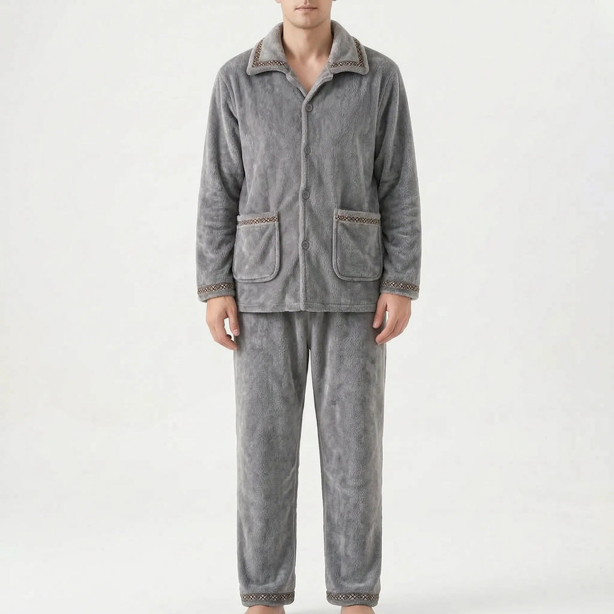 Men's Fleece Pyjamas with Collar | Button Front | 7 Styles