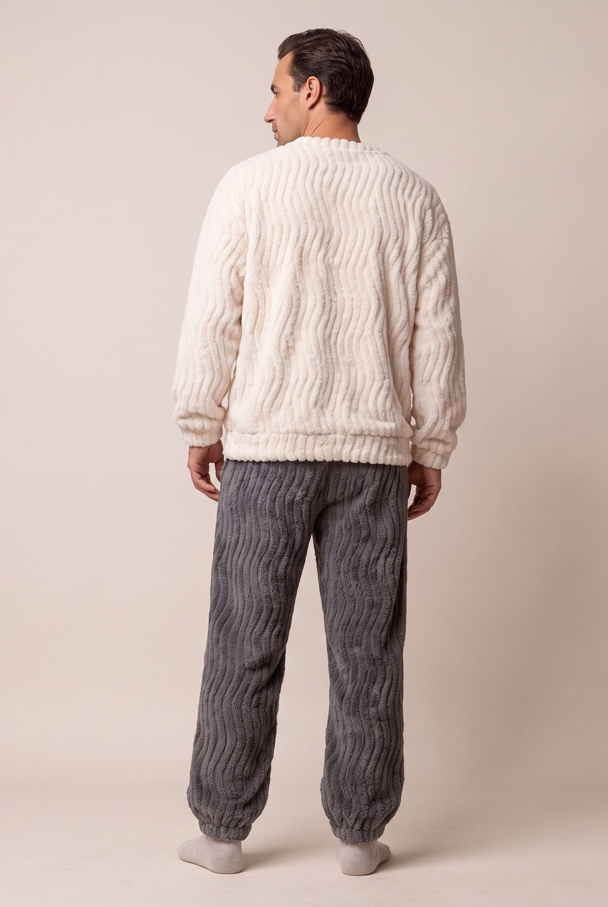 Men's Textured Fleece Pyjamas | Crew Neck Top | 2 Colours