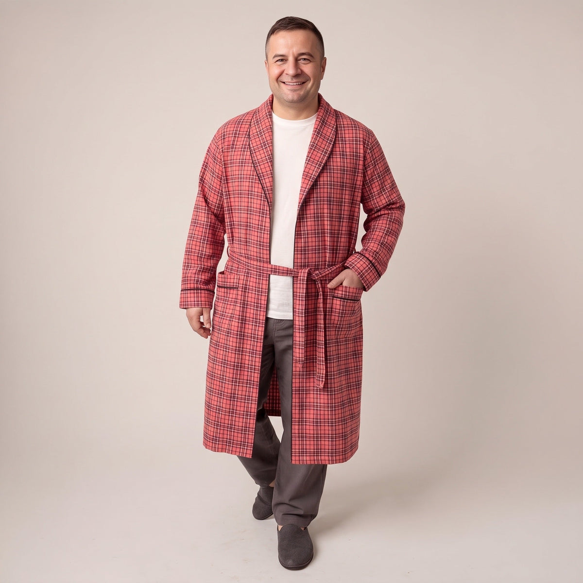 Men's Flannel Dressing Gown | Tie Belt | 3 Colours