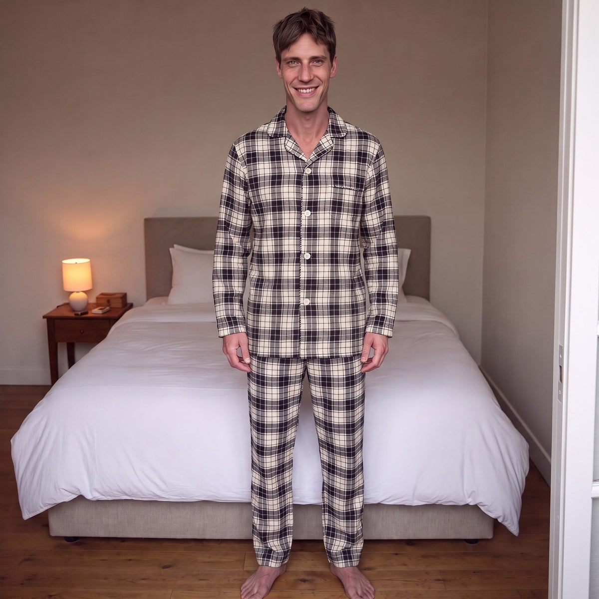 Men's Check Flannel Pyjamas | Button Front | 2 Colours