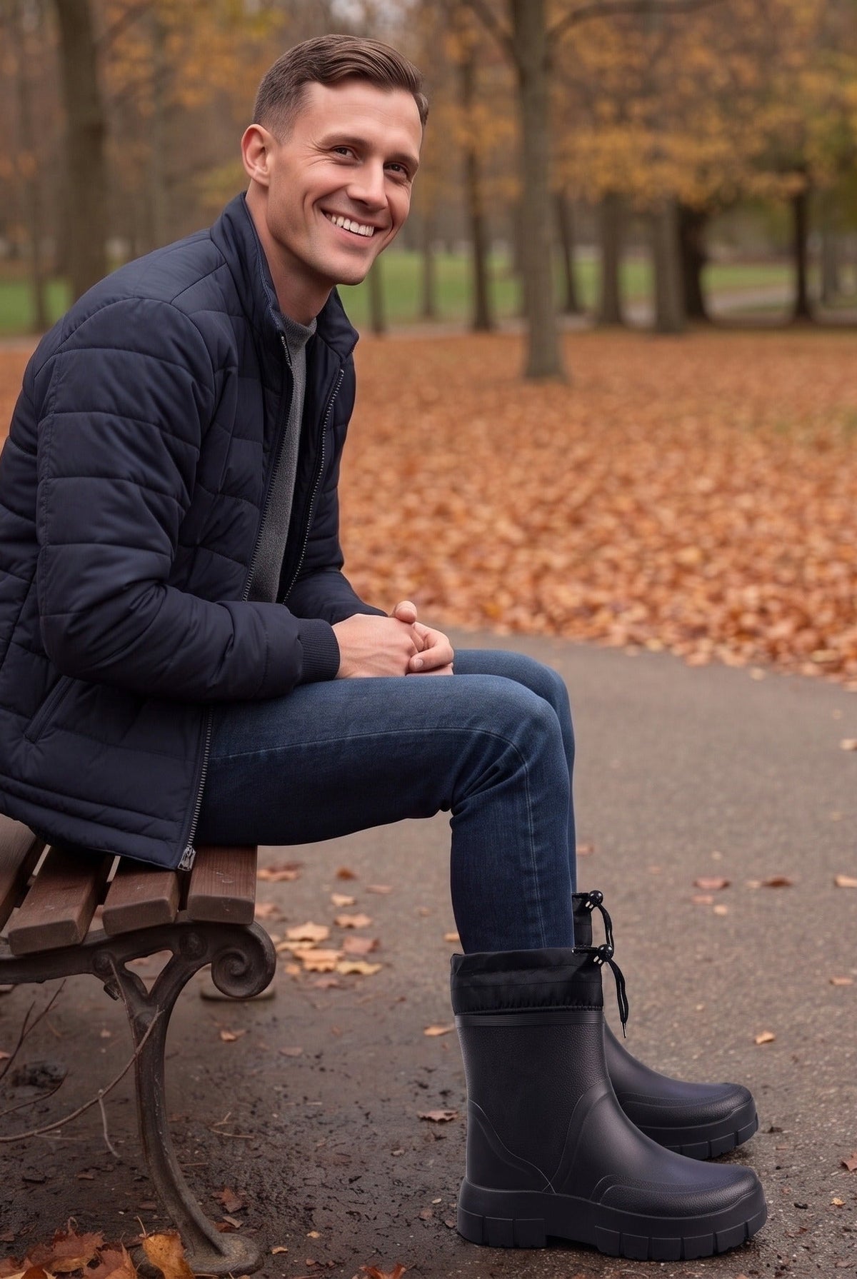 Men's Drawcord Rain Boots | Short Shaft | Black or White