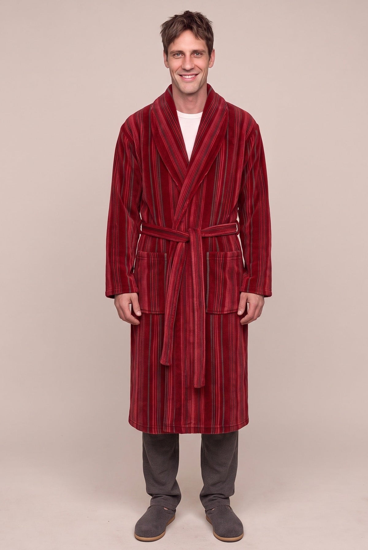 Men's Striped Fleece Dressing Gown | 2 Colours