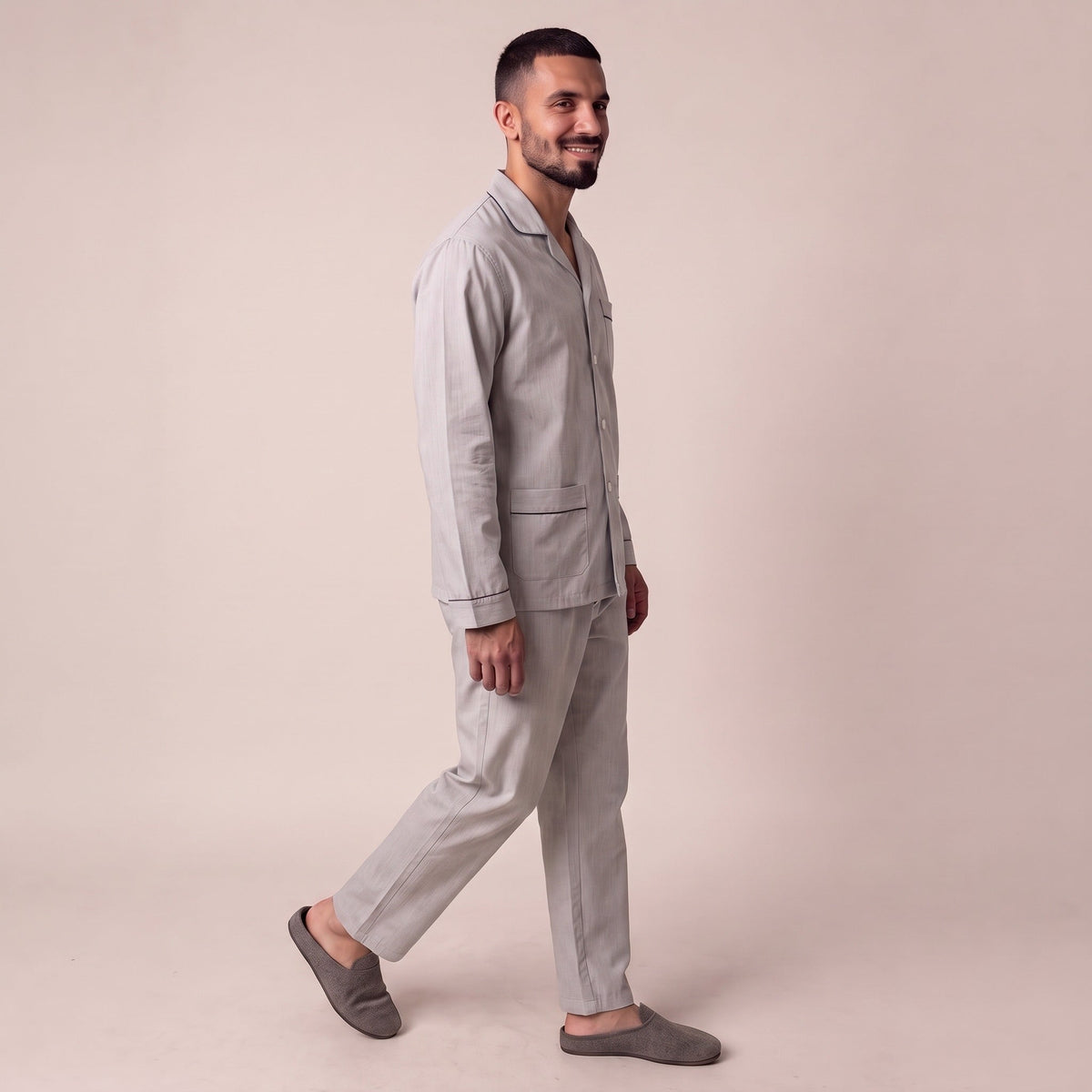 Men's Cotton Twill Pyjamas | Light Grey