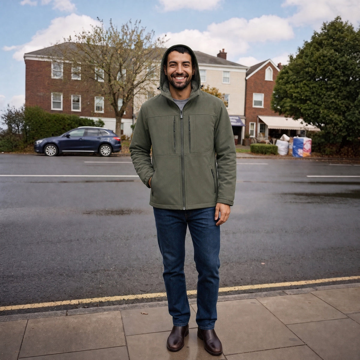 Men's Softshell Rain Jacket | Hooded | Water Repellent | Zip Pockets