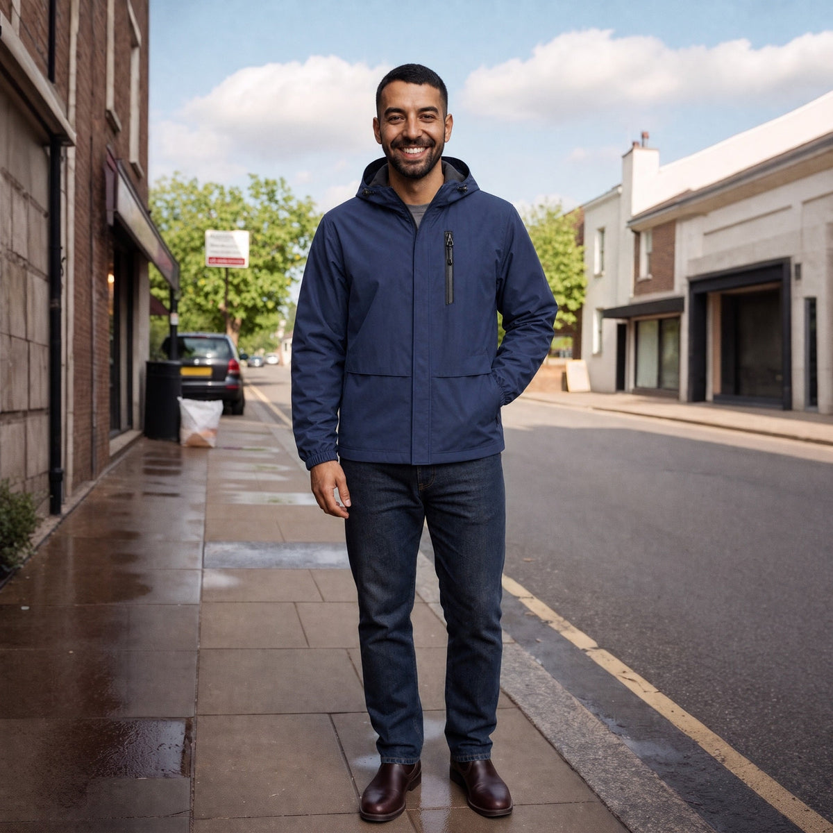 Men's Short Rain Jacket | Hooded | Waterproof | Zip Chest Pocket