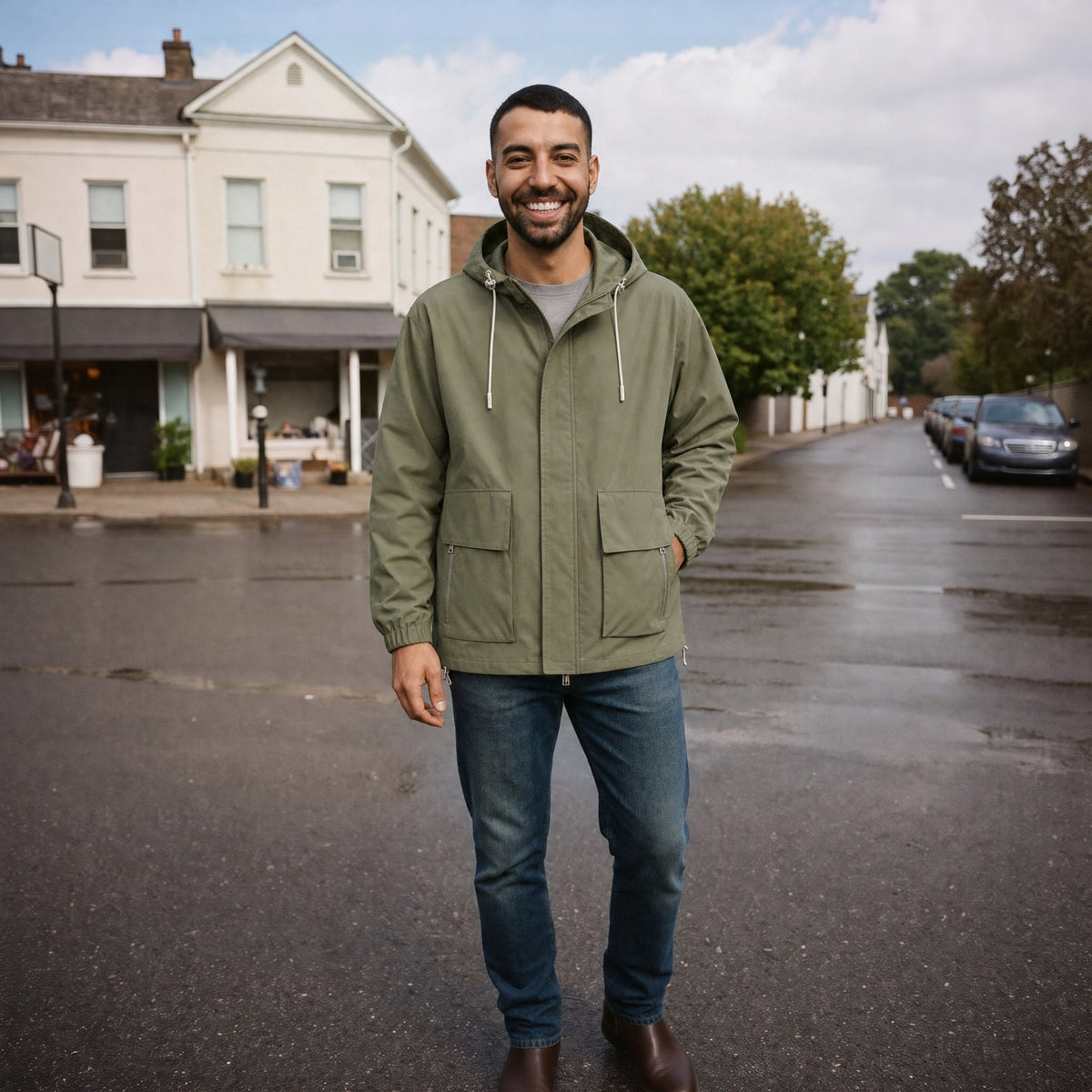 Men's Hooded Windbreaker | Water Repellent | Windproof | Storm Flap