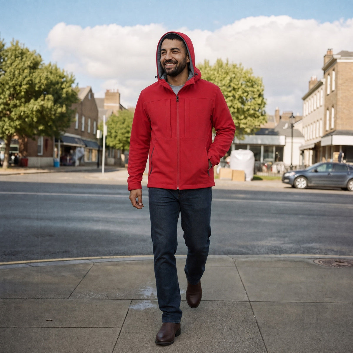 Men's Softshell Rain Jacket | Hooded | Water Repellent | Zip Pockets