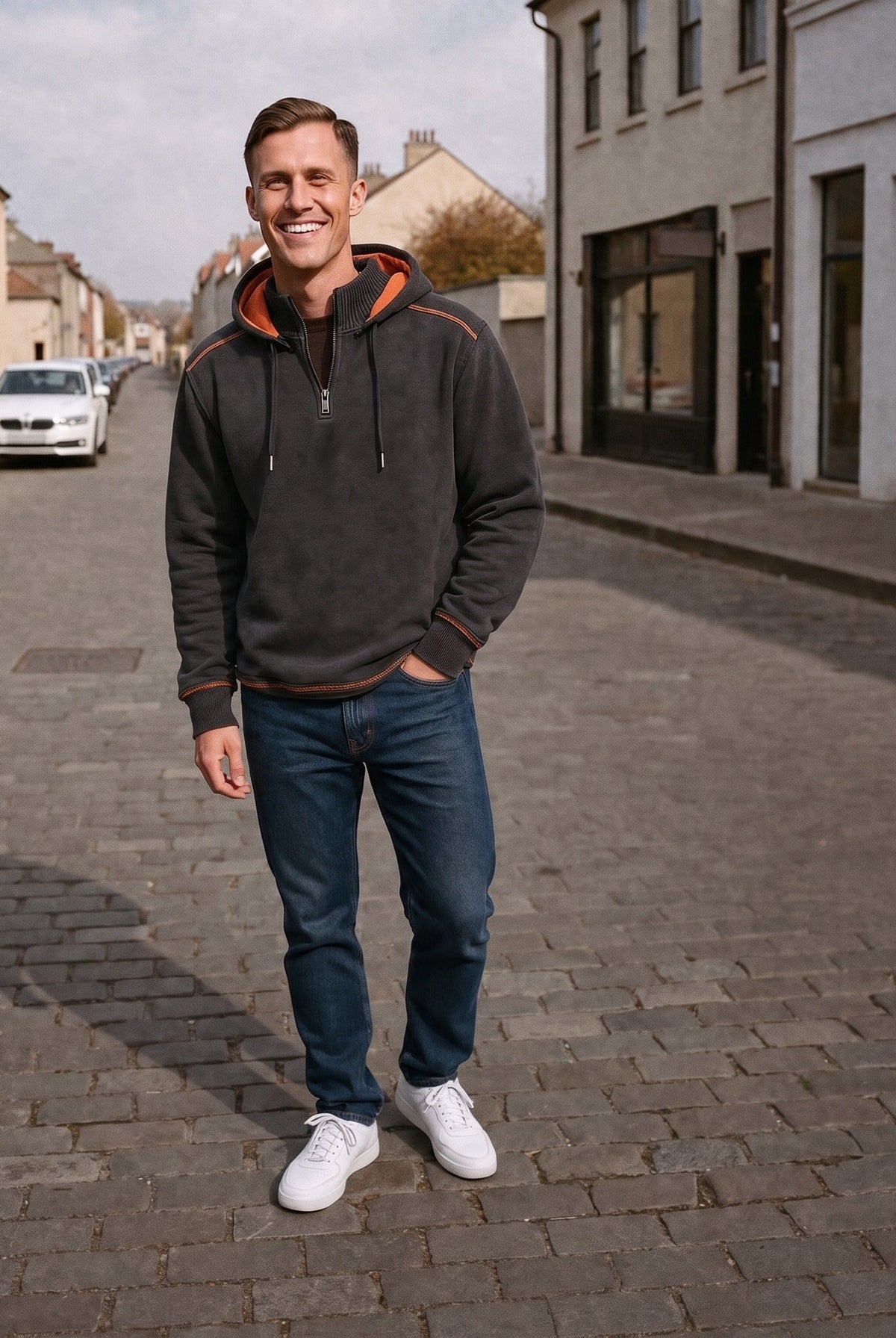 Men's Half-Zip Hoodie with Contrast Piping | 4 Colours