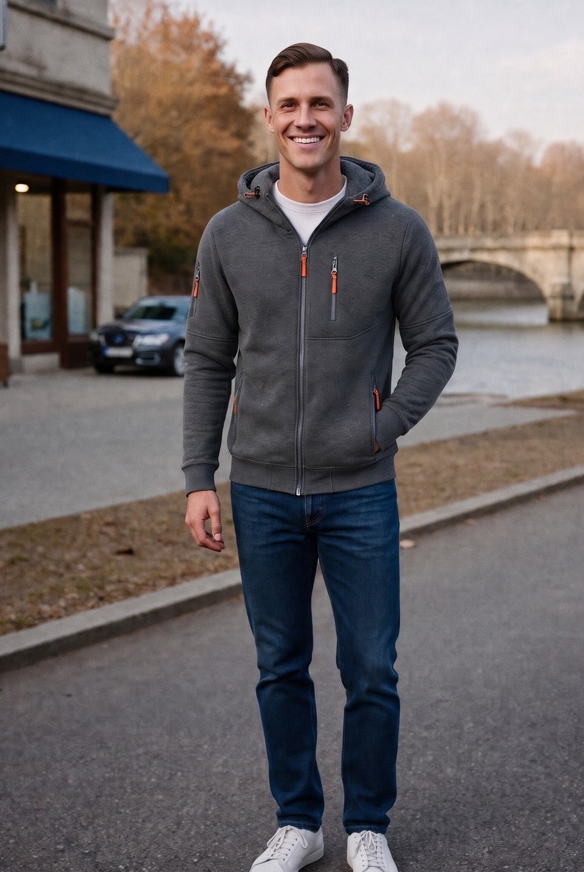 Men's Zip Hoodie with Chest and Sleeve Pockets | 9 Colours