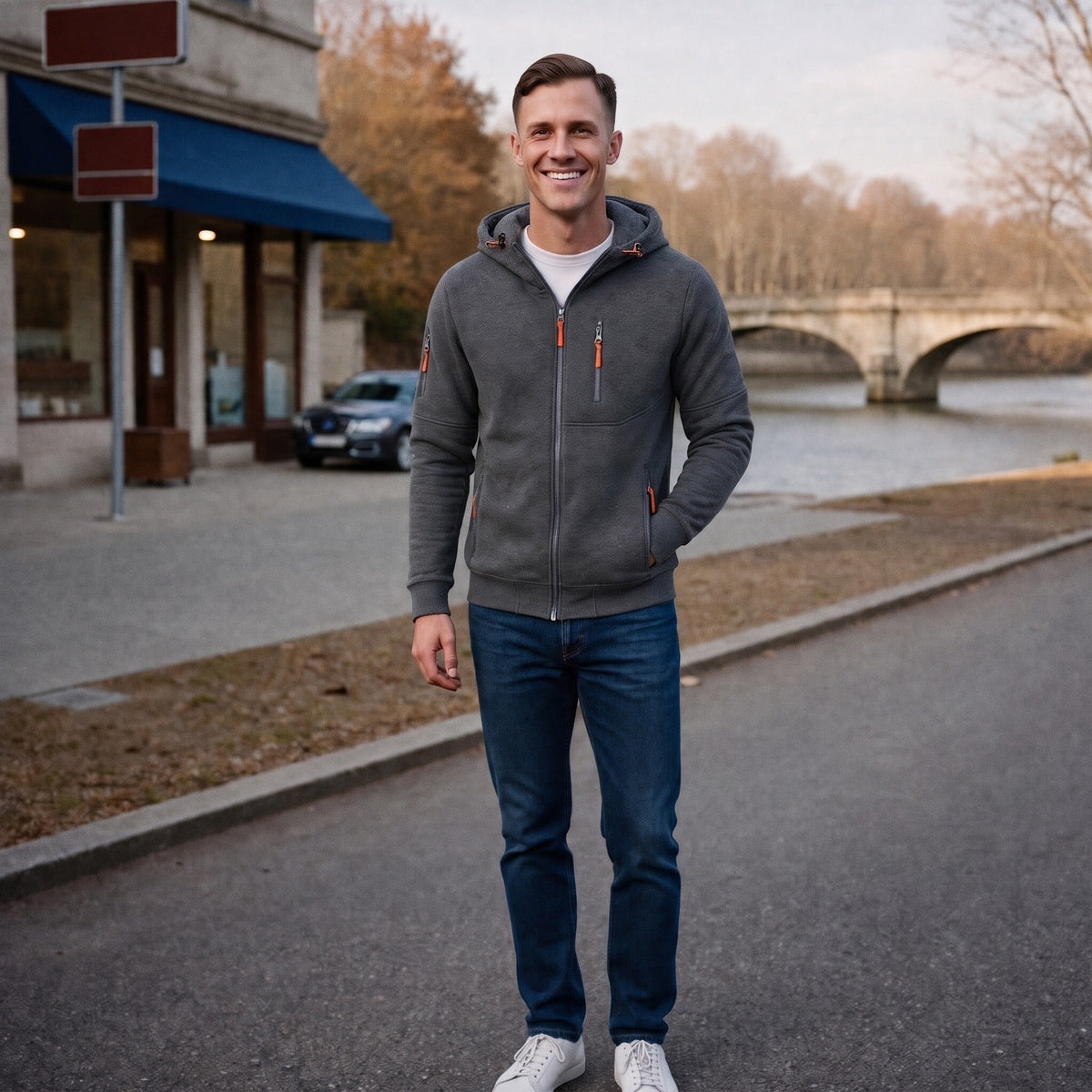 Men's Zip Hoodie with Chest and Sleeve Pockets | 9 Colours