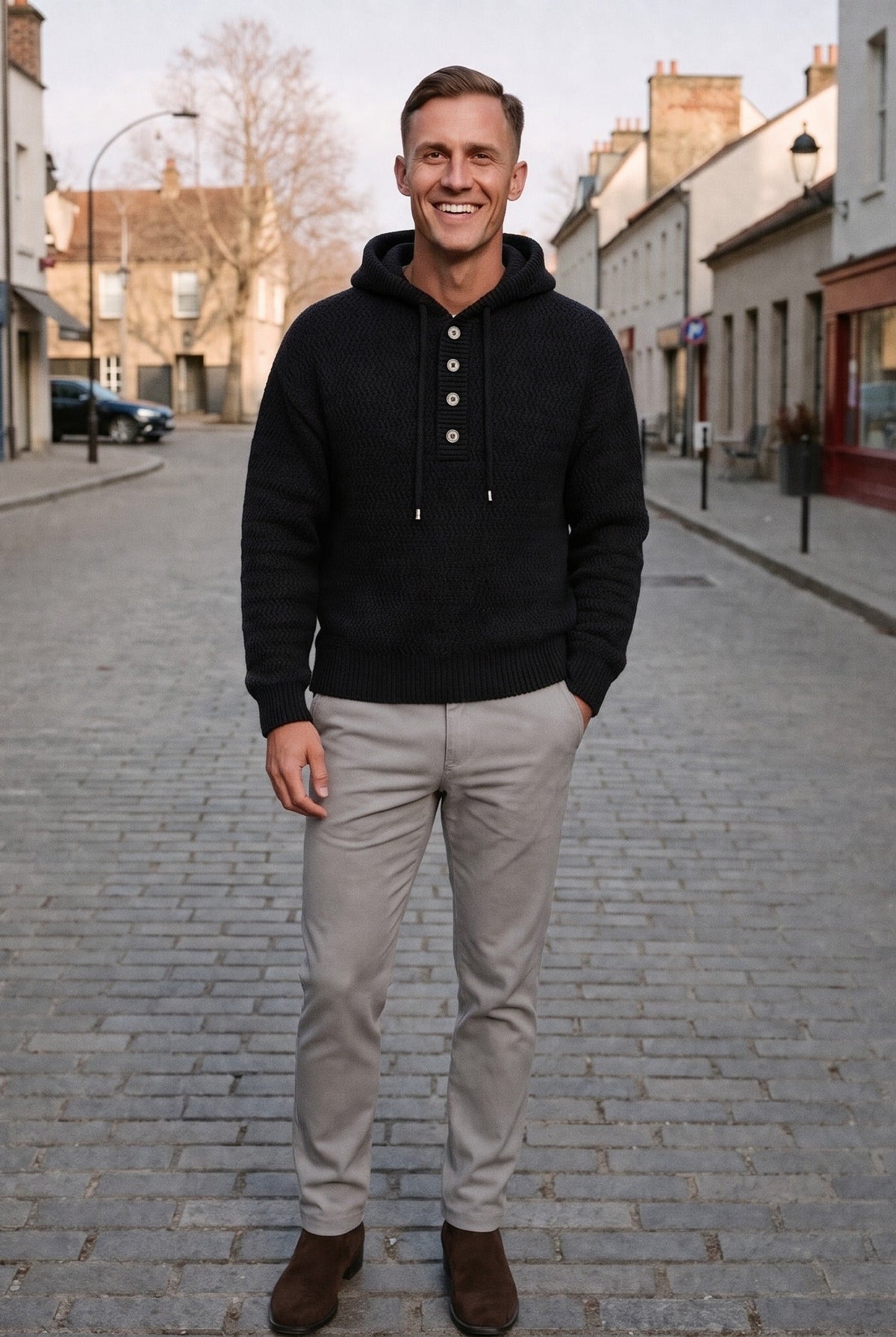 Men's Knitted Henley Hoodie | Textured Knit | 3 Colours