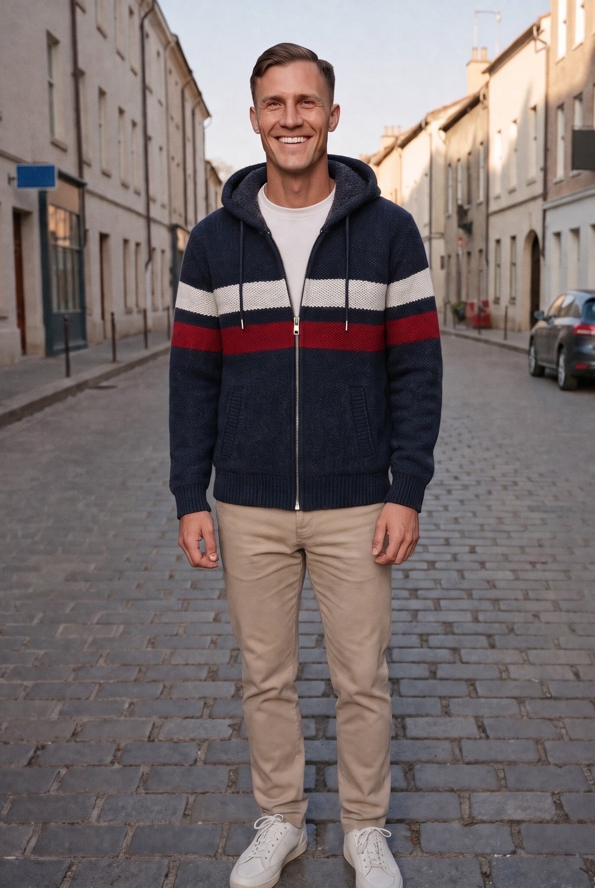 Men's Striped Knit Hooded Cardigan | Teddy Lining | 5 Colours