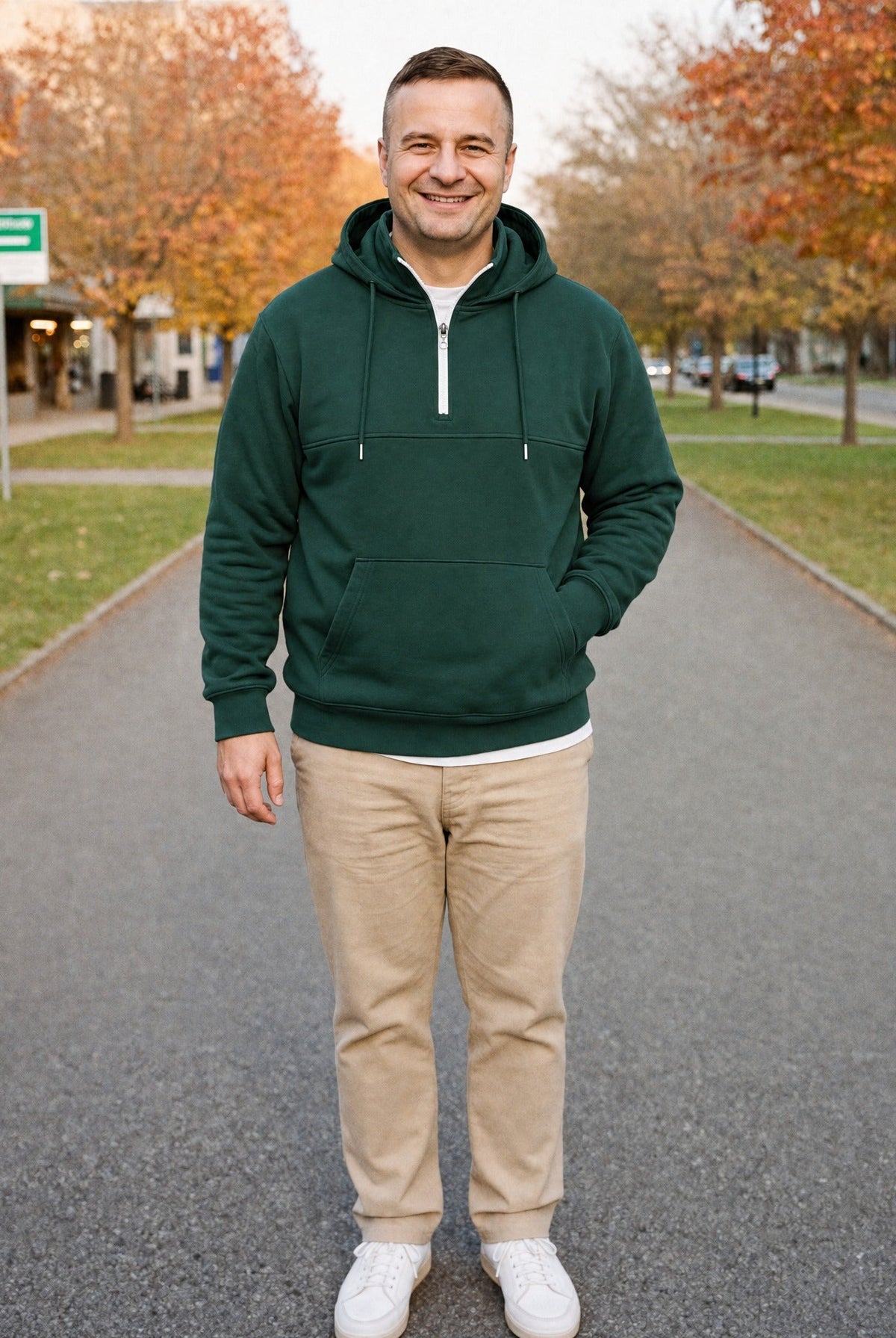 Men's Half-Zip Hoodie with Stand Collar | Kangaroo Pocket | 8 Colours