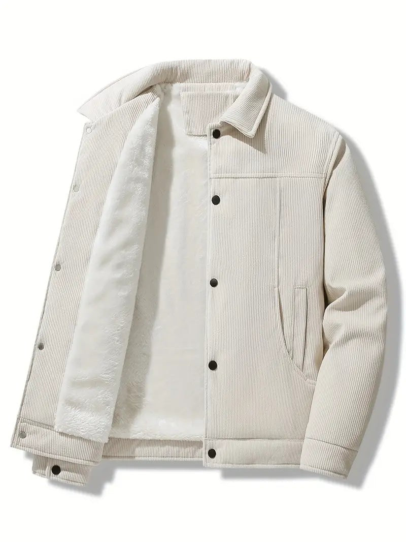Men's fleece-lined corduroy jacket in off-white