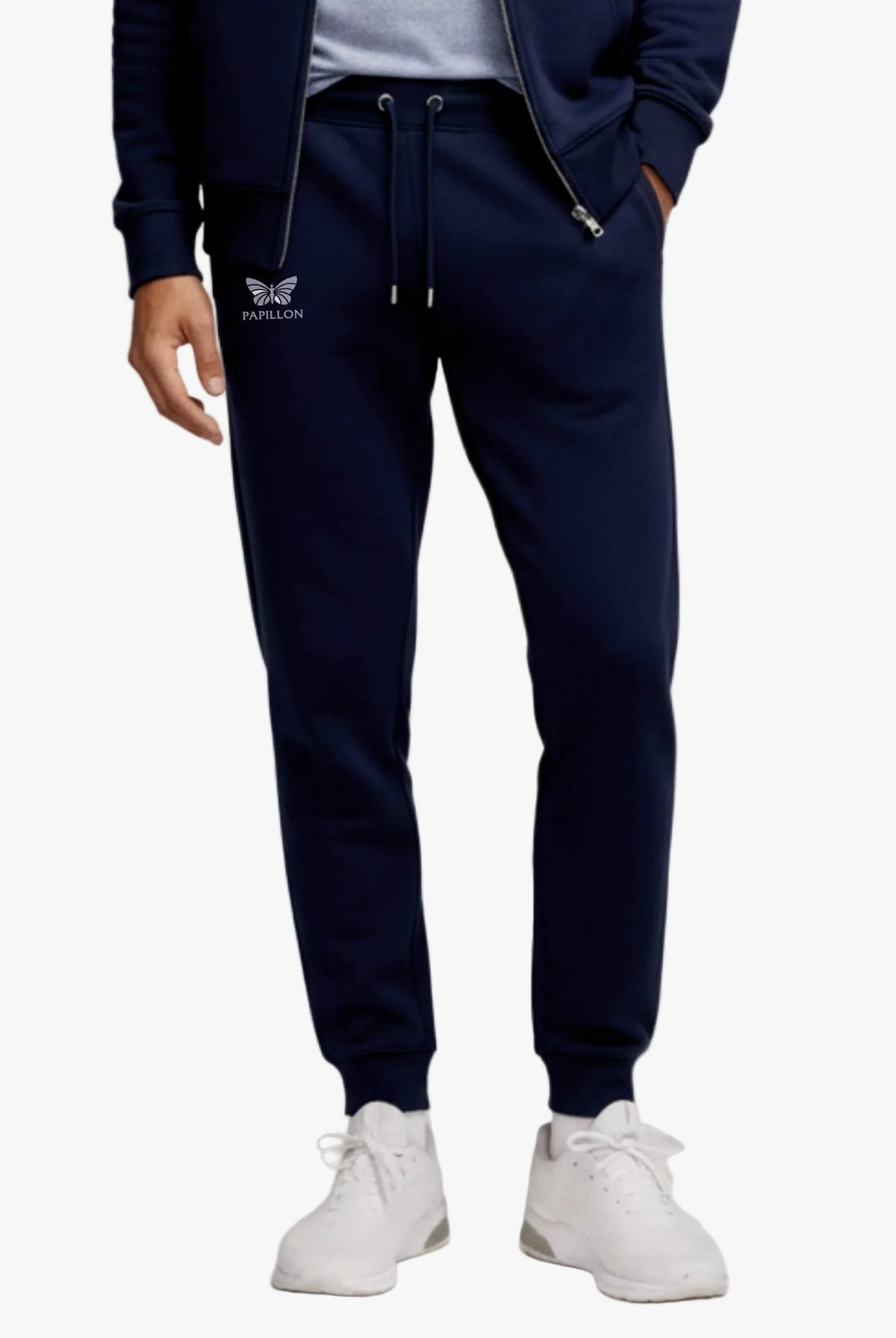 Navy joggers with a drawcord waistband and ribbed ankle cuffs | Chaps London