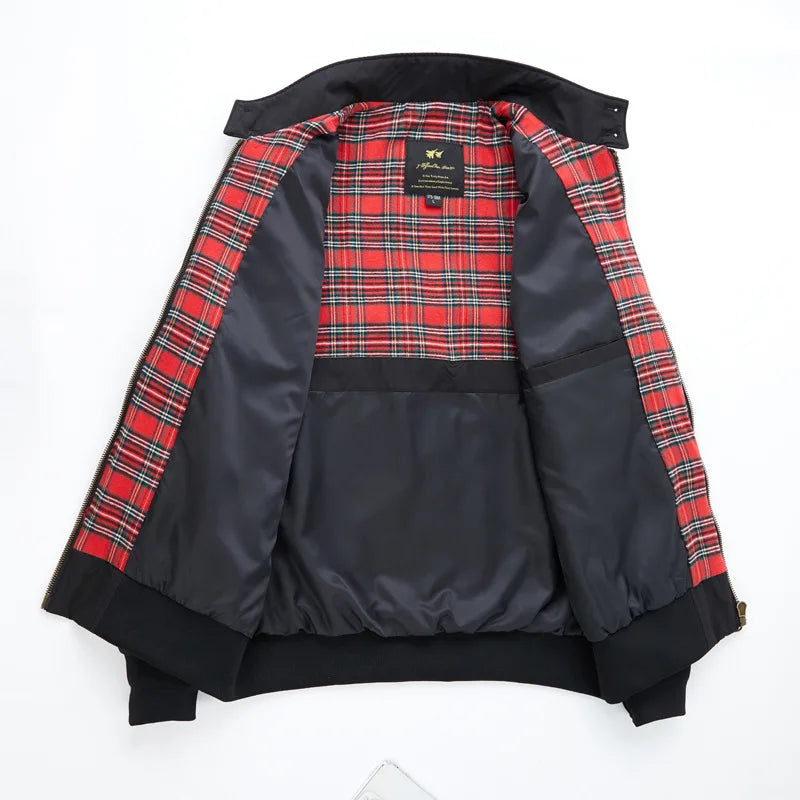 Inside of the Harrington jacket showing the tartan lining