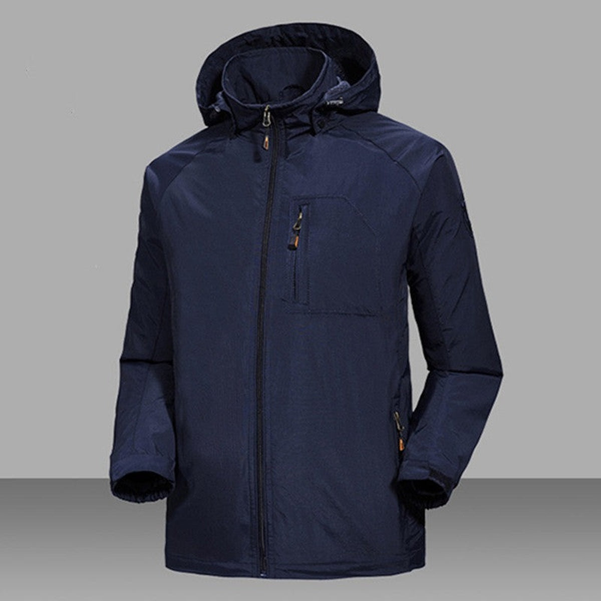 Navy rain jacket with hood