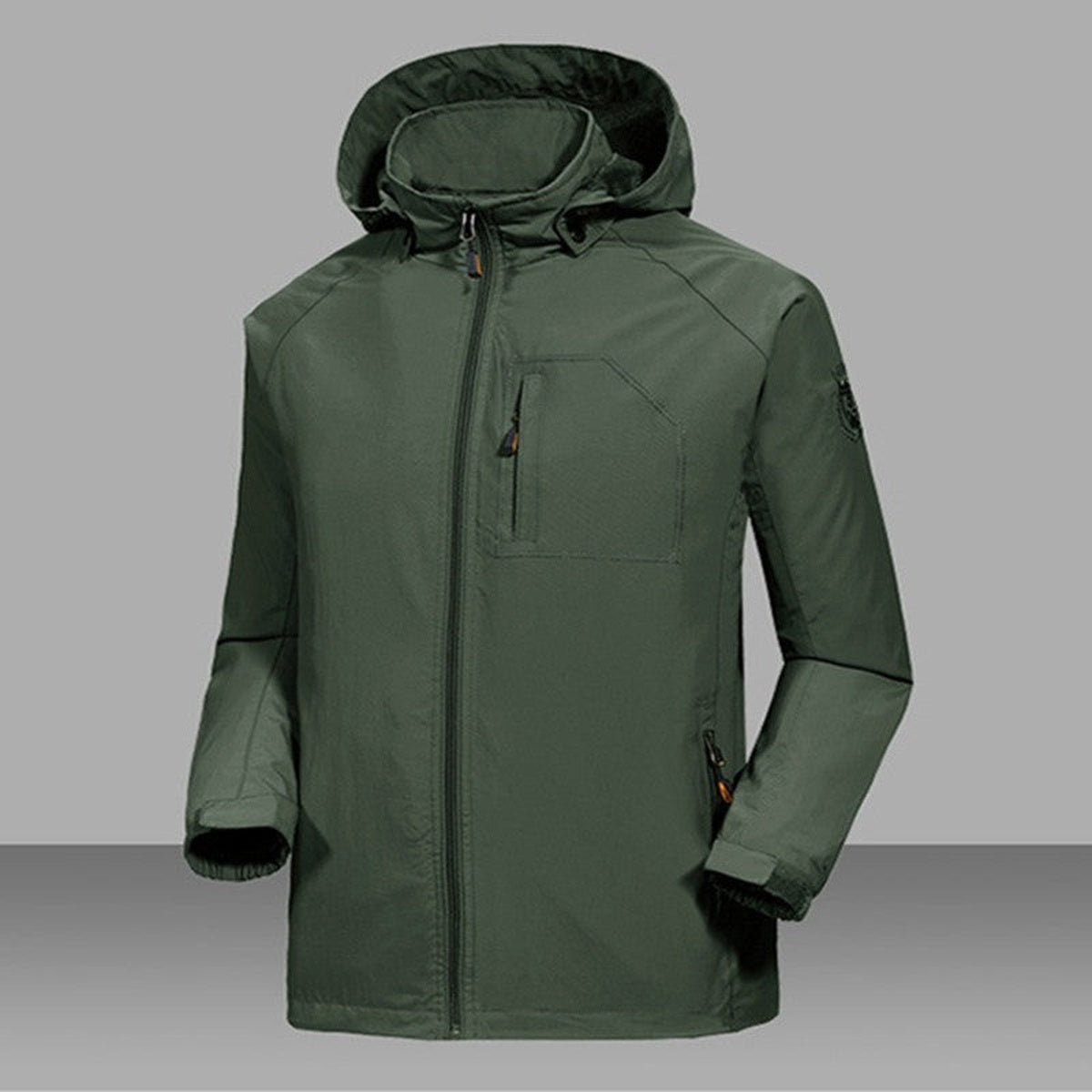 Green rain jacket with hood