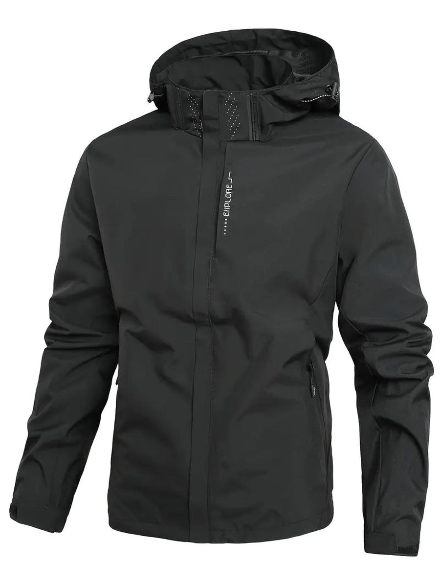 Black rain jacket with hood