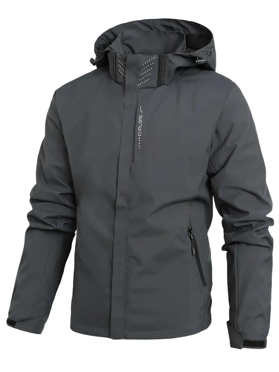 Grey rain jacket with hood