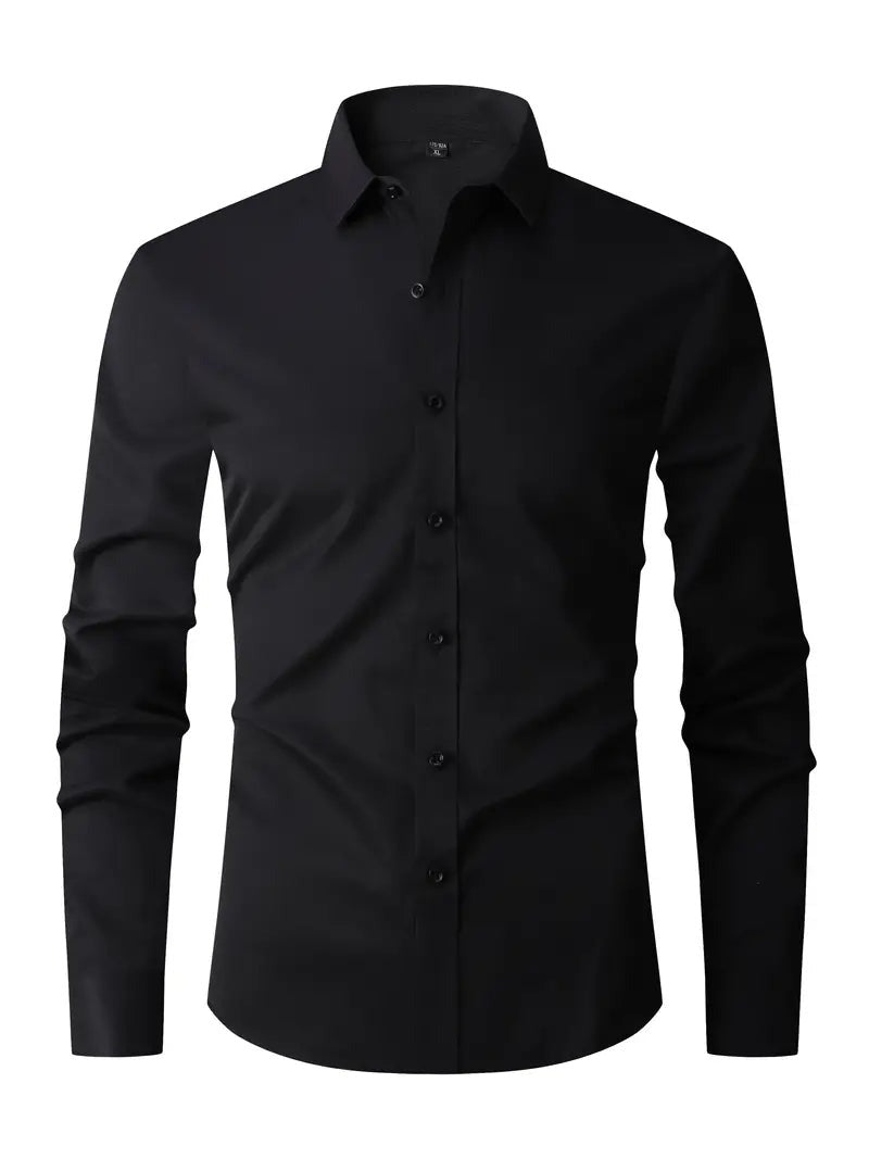 Men's long-sleeve crease-resistant smart shirt in black