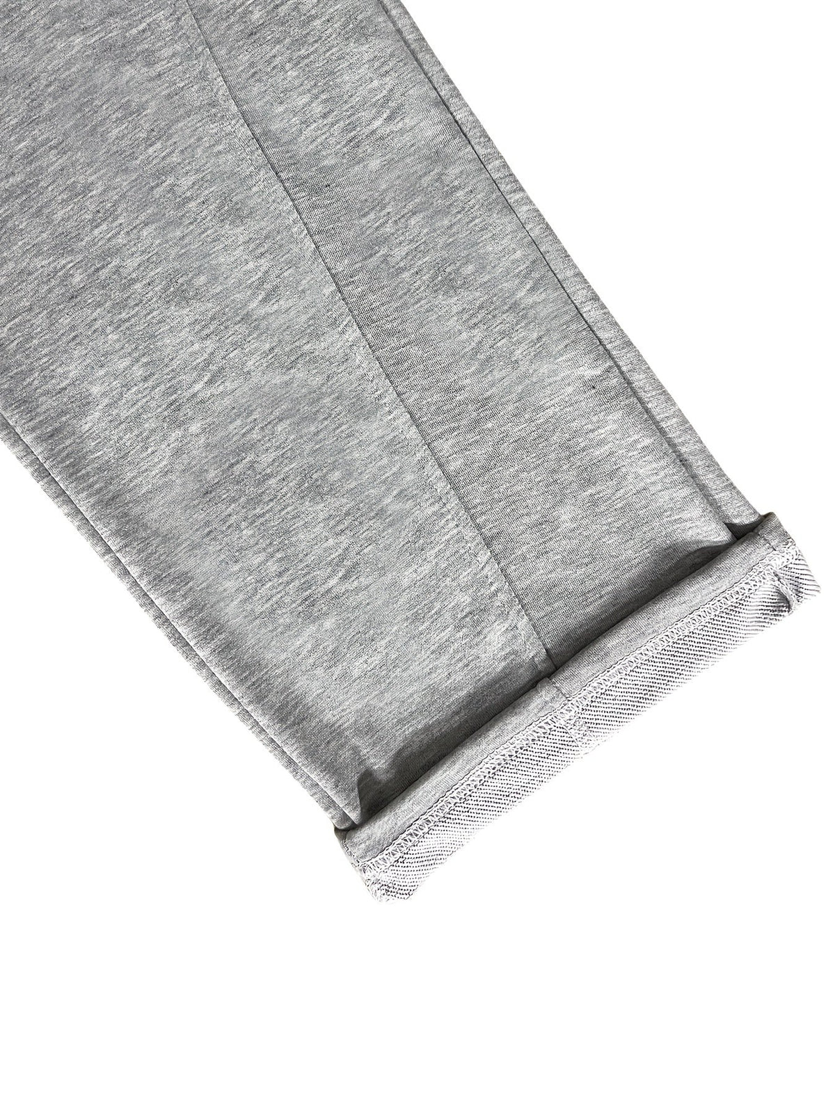 Gray fleece jogger cuff with folded open hem, close-up flat lay | Chaps London