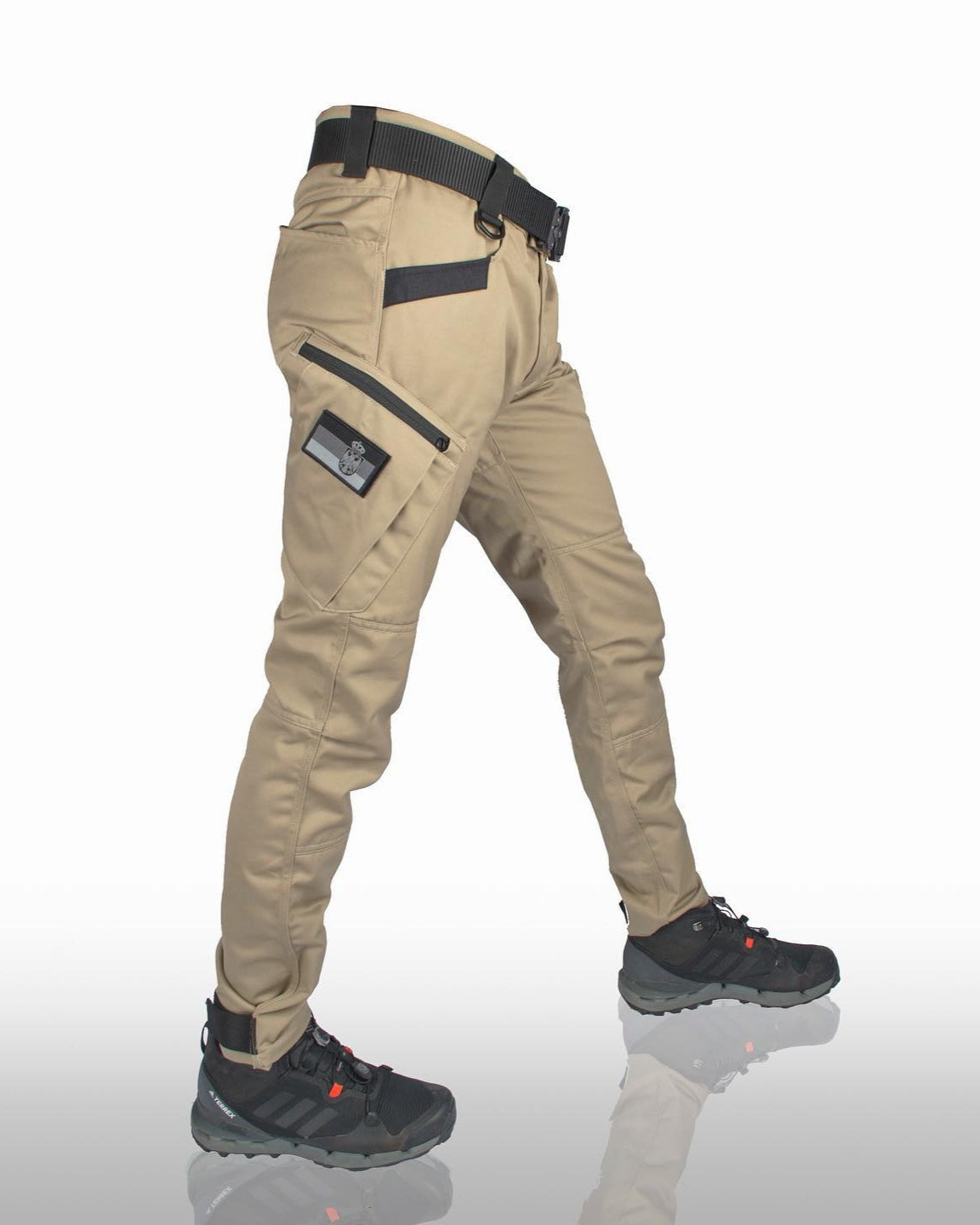 Men's khaki tactical cargo trousers, three-quarter view | Chaps London