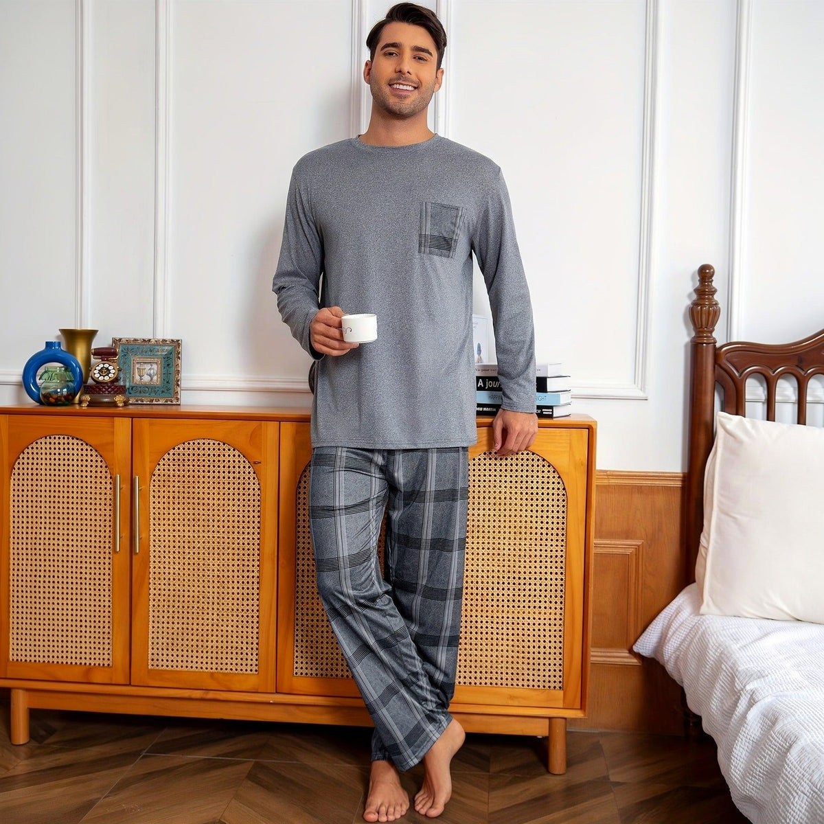 Men's Relaxed Check Pyjamas | Grey