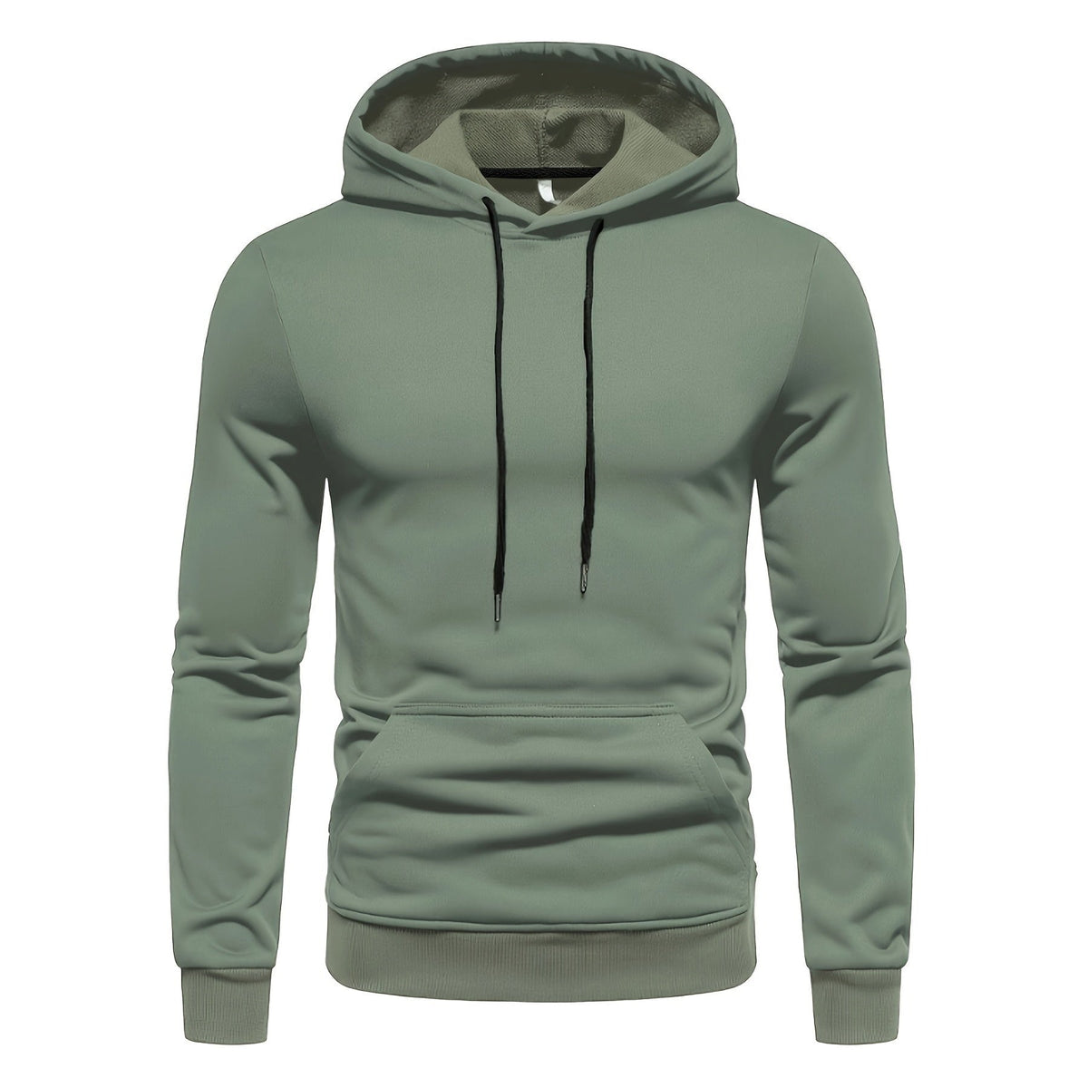 Sage green drawstring hoodie with kangaroo pocket, worn by a person | Chaps London