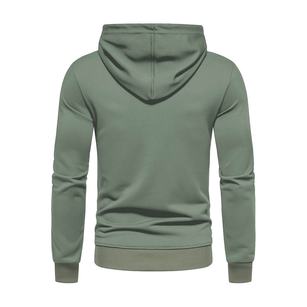 Sage green hoodie back view on mannequin, plain, hood up | Chaps London