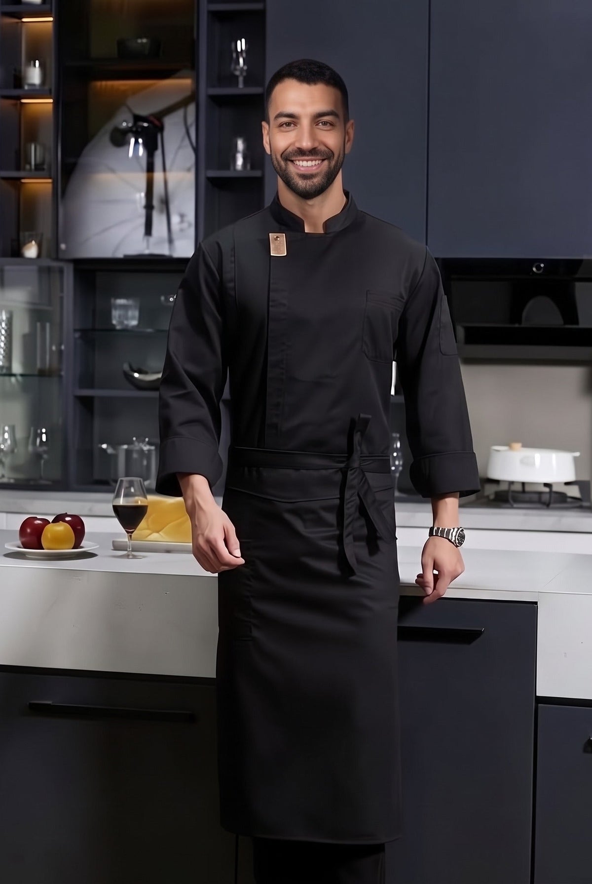 Men's Chef Jacket | Long Sleeve | Stand Collar | Chest Pocket