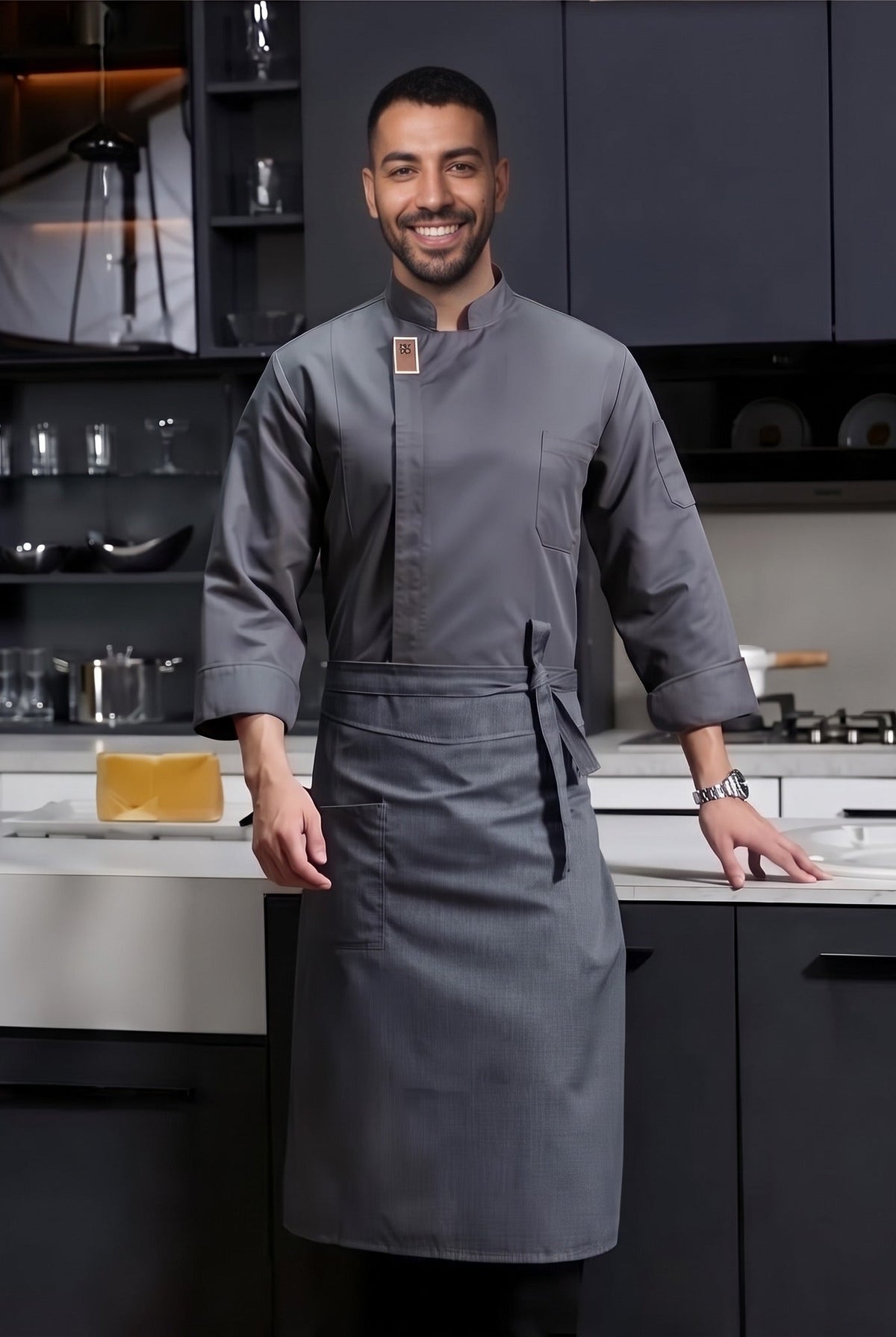 Men's Chef Jacket | Long Sleeve | Stand Collar | Chest Pocket