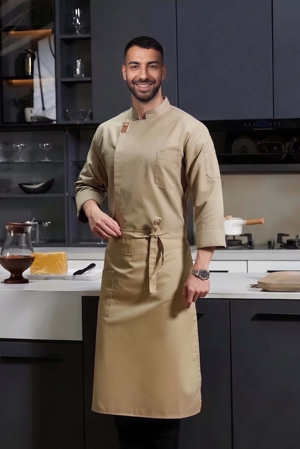 Men's Chef Jacket | Long Sleeve | Stand Collar | Chest Pocket