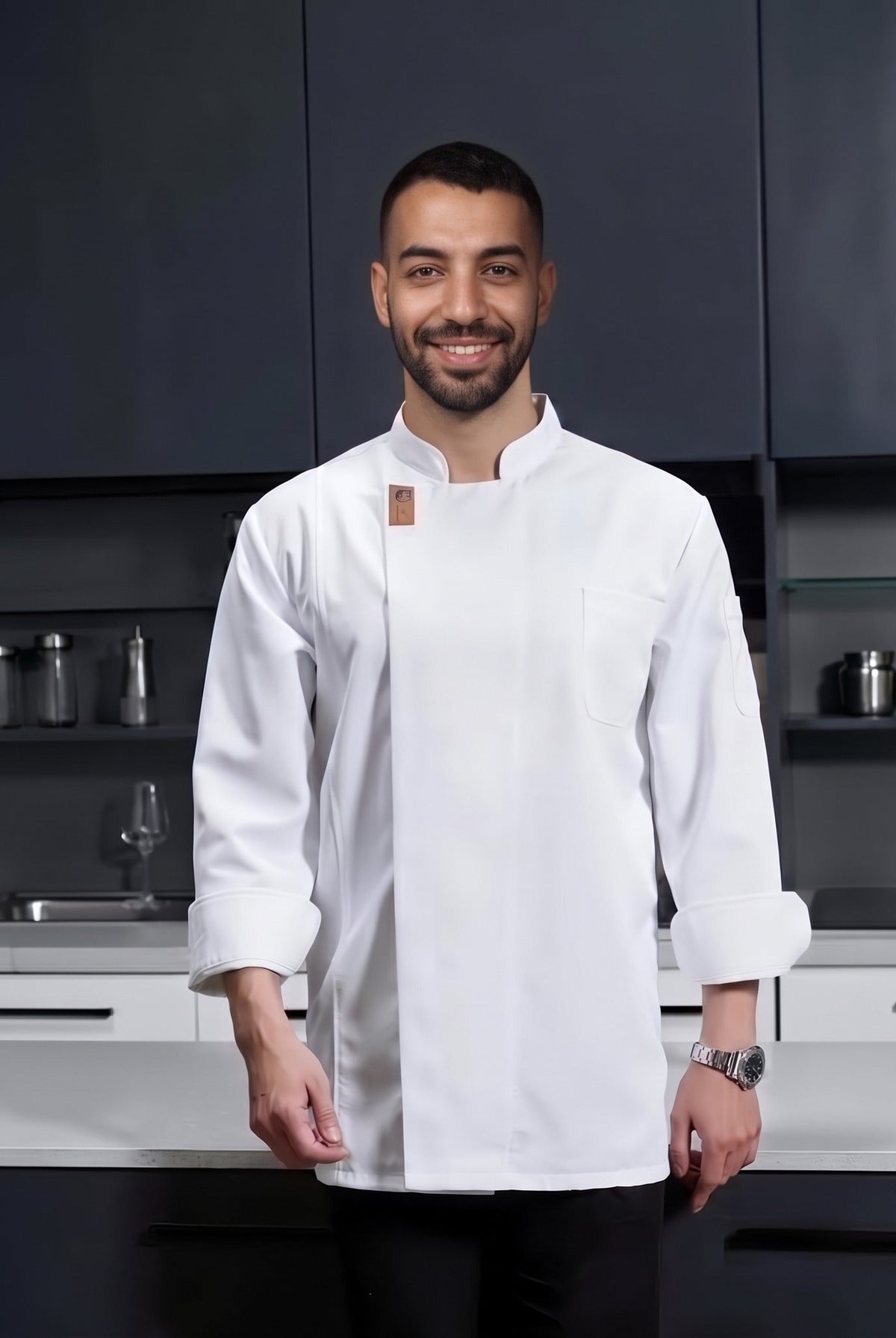 Men's Chef Jacket | Long Sleeve | Stand Collar | Chest Pocket