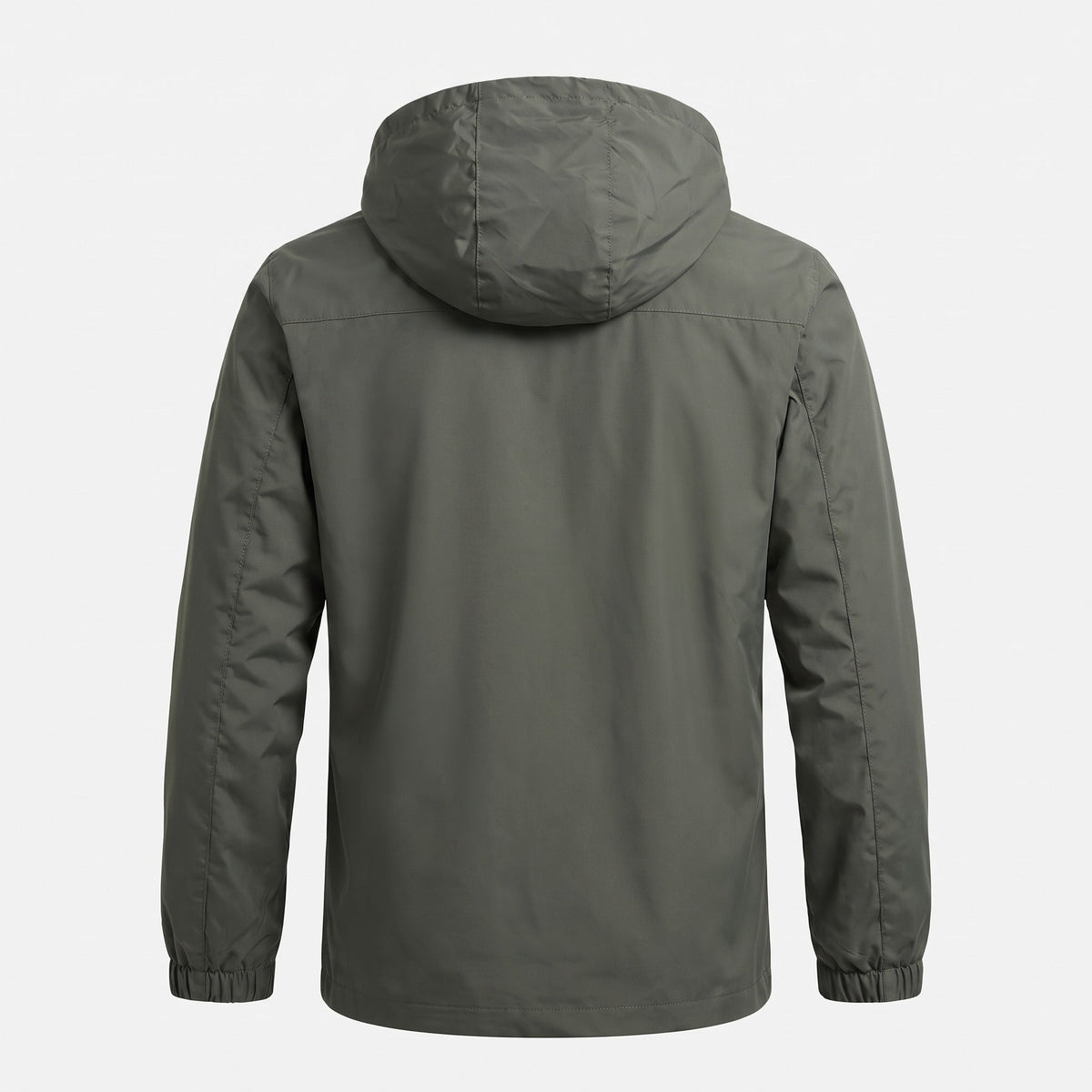 Gray hooded windbreaker jacket shown flat, back view, elastic cuffs visible | Chaps London