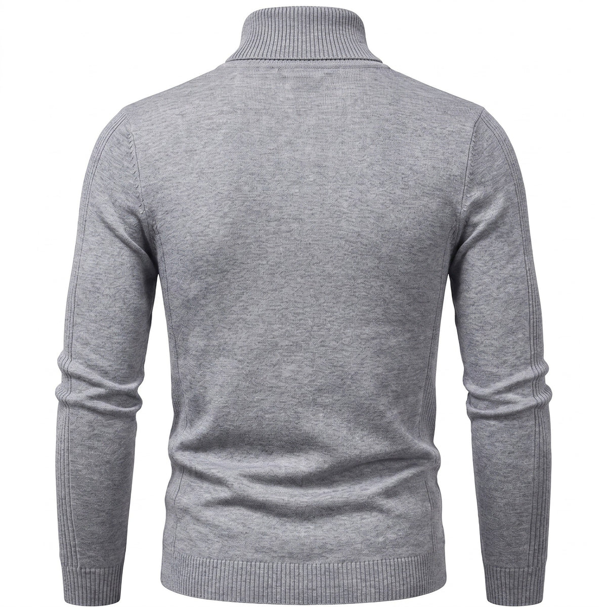 Gray ribbed turtleneck sweater, back view, worn by a person | Chaps London