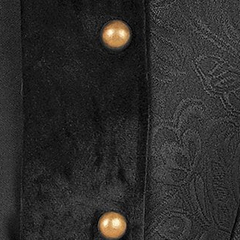 Black velvet trim coat with gold buttons and paisley pattern detail | Chaps London