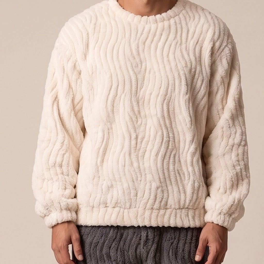 Men's Textured Fleece Pyjamas | Crew Neck Top | 2 Colours