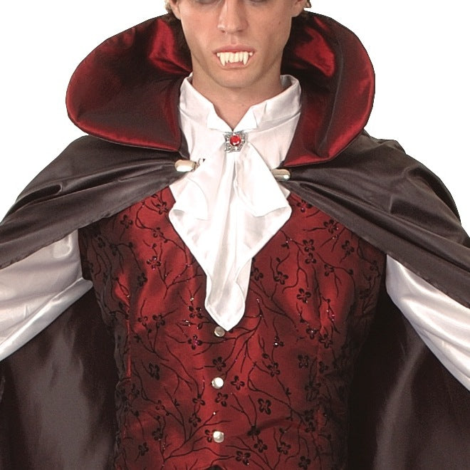 Man wearing vampire costume with red collar cape and vest | Chaps London