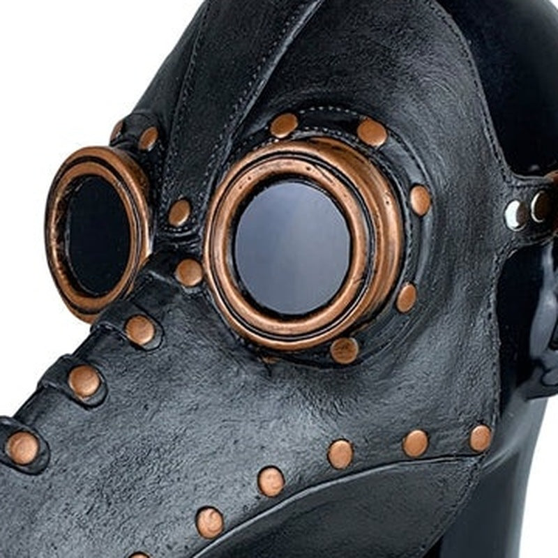 Black plague doctor mask with copper rivets and round goggle eyes | Chaps London