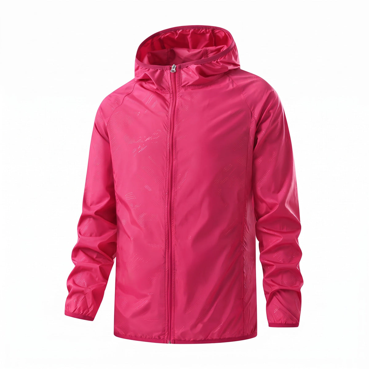 Pink hooded zip-up jacket displayed on invisible mannequin, front view | Chaps London