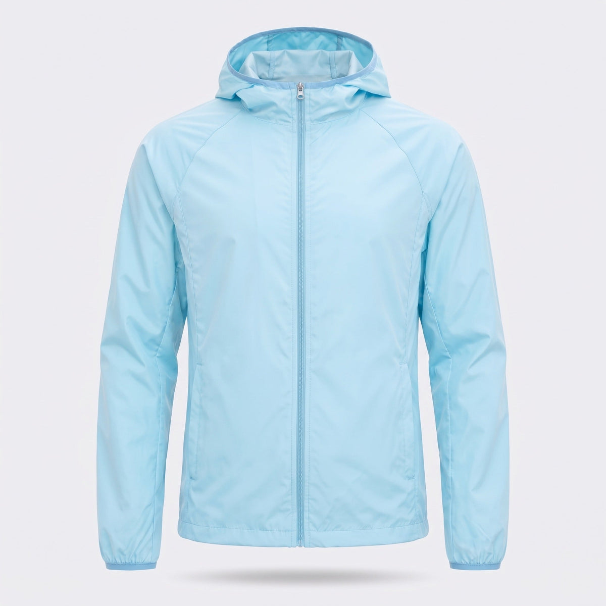 Light blue hooded windbreaker jacket, full zip, displayed on invisible mannequin | Chaps London