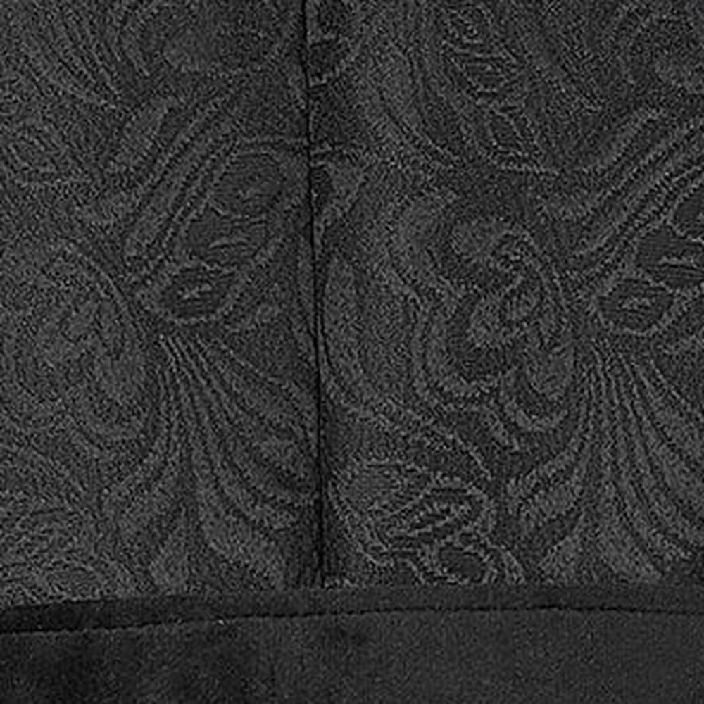 Black paisley jacquard coat fabric with velvet trim, close-up flat view | Chaps London