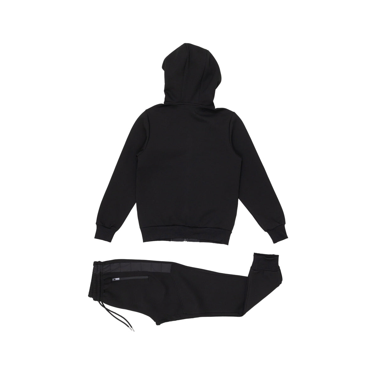 Black hooded tracksuit with joggers, shown flat, back view displayed | Chaps London